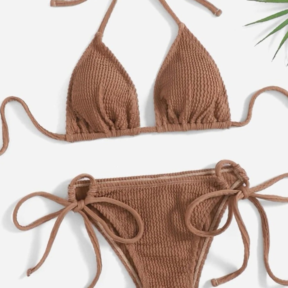 KHAKI HALTER TRIANGLE BIKINI